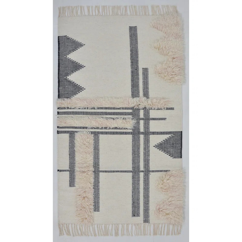 Geometric Handmade Tufted Wool Cream Area Rug | Wayfair North America