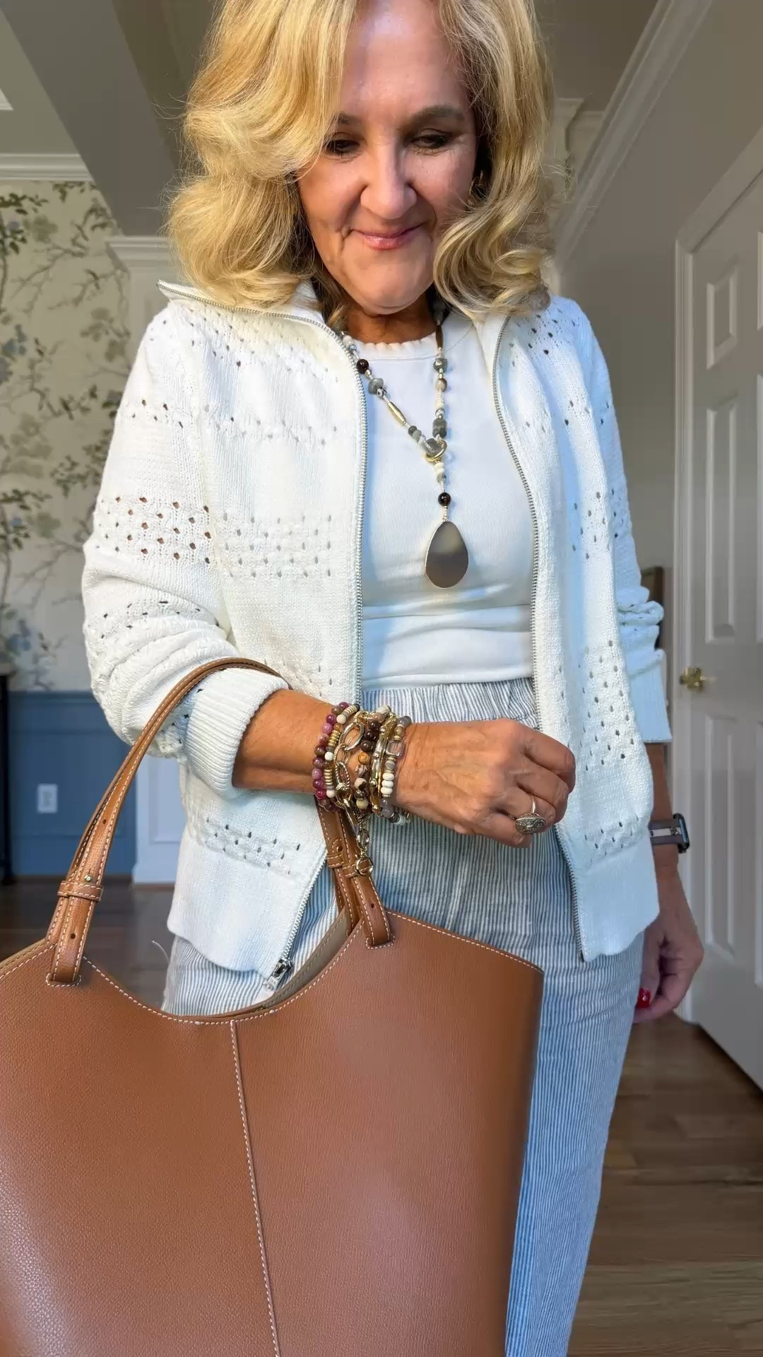 This white eyelet cardigan is such a beautiful lightweight layer for warmer days. Paired with a simple white top and textured light blue pants, it creates a fresh, polished look that feels comfortable and effortless.

💡 LTK MADE EASY
❤️ Heart = Support my posts!
🔖 Save = Get sale & restock alerts
📋 Lists = Keep favorites organized
📲 Share = Send lists and products to a friend. Hello, Christmas List!
💬 Comment = Ask me anything about what I'm wearing.:-)

#LTKootd #LTKdayinmylife #LTKOver40