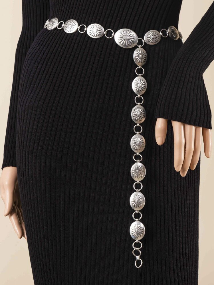 Floral Textured Chain Belt | SHEIN