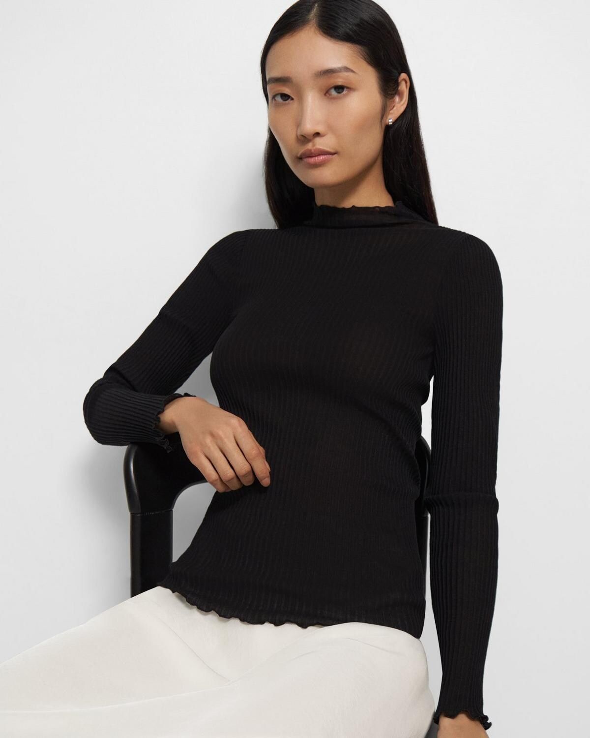 Funnel Neck Top in Cotton-Silk Knit | Theory