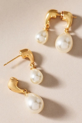Studio Bride Gilded Asymmetric Pearl Drop Earrings | Anthropologie (US)
