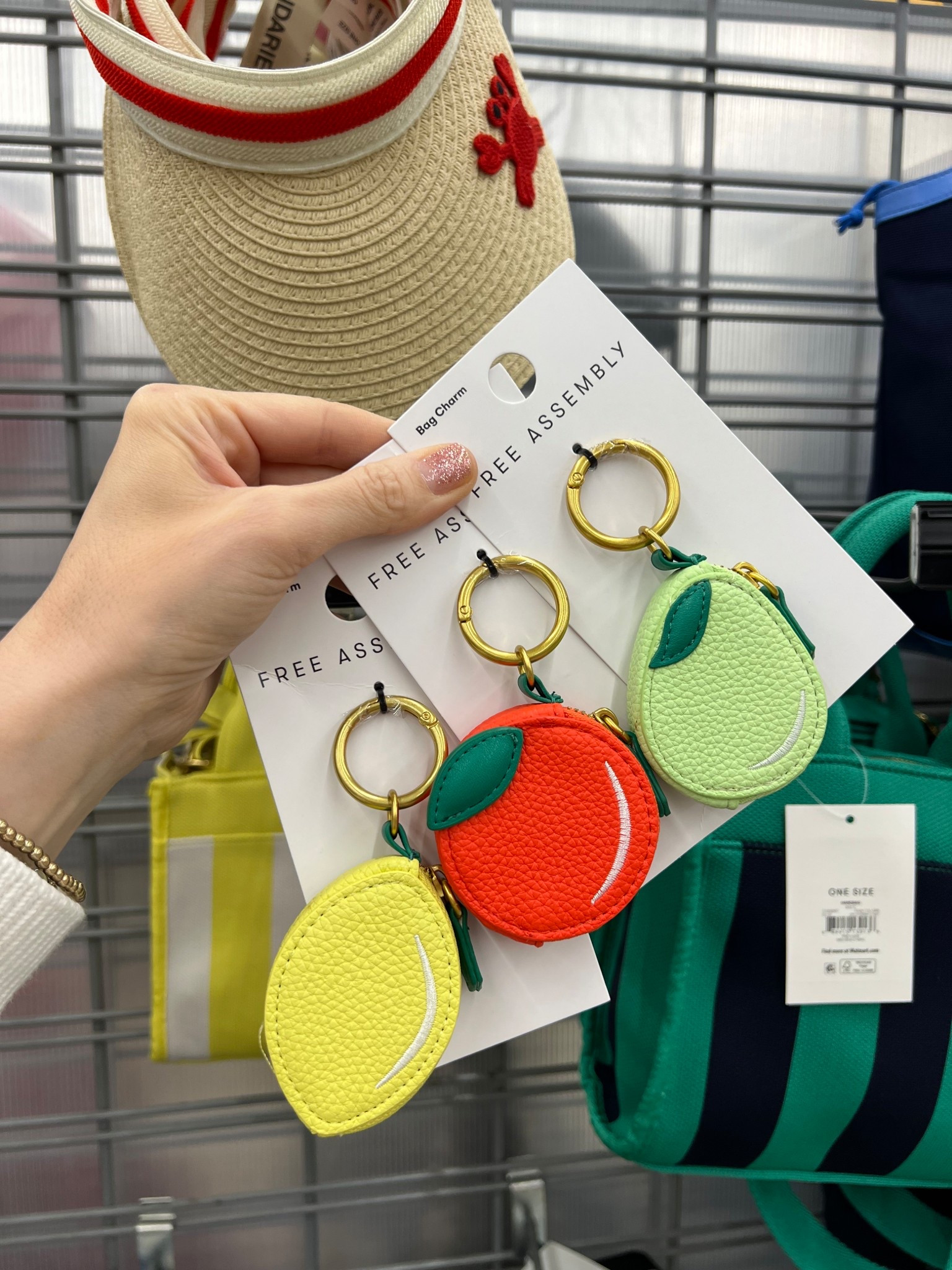 Bag charms at Walmart, faux leather citrus fruits and more! So cute. Coastal preppy 