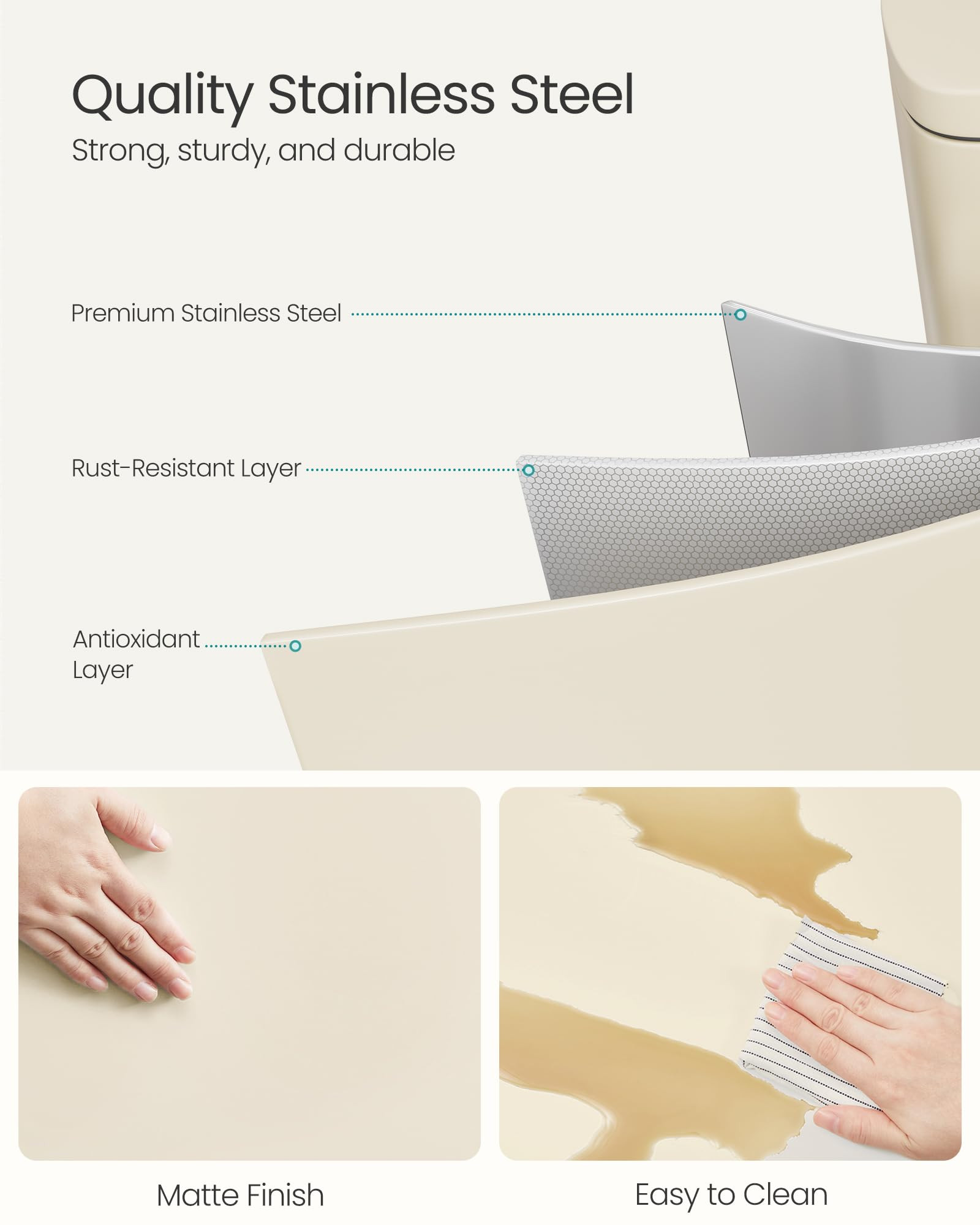 SONGMICS 13 Gallon (50 L) Trash Can, Stainless Steel Kitchen Garbage Can, Recycling or Waste Bin,... | Amazon (US)