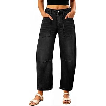 EVALESS Barrel Jeans Women Baggy Stretchy Cropped Denim Pants | Wide Leg Boyfriend Jean,Patch Fro... | Amazon (US)