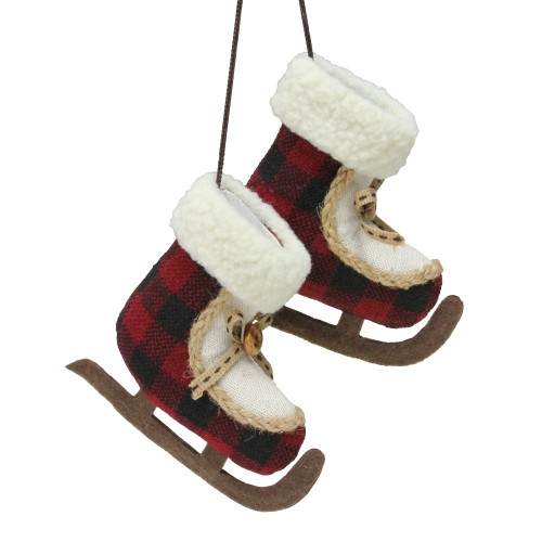 4" Red and White Plush Plaid Ice Skates Christmas Ornament | Best Buy Canada