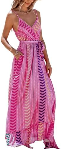CUPSHE Women Maxi Dresses Spaghetti Straps V Neck Sleeveless Belted Beach Boho Ruffled Summer Poc... | Amazon (US)