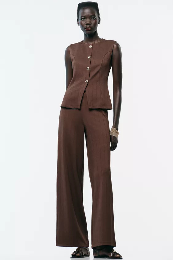 BUTTONED TWILL WAISTCOAT TOP | Zara UK