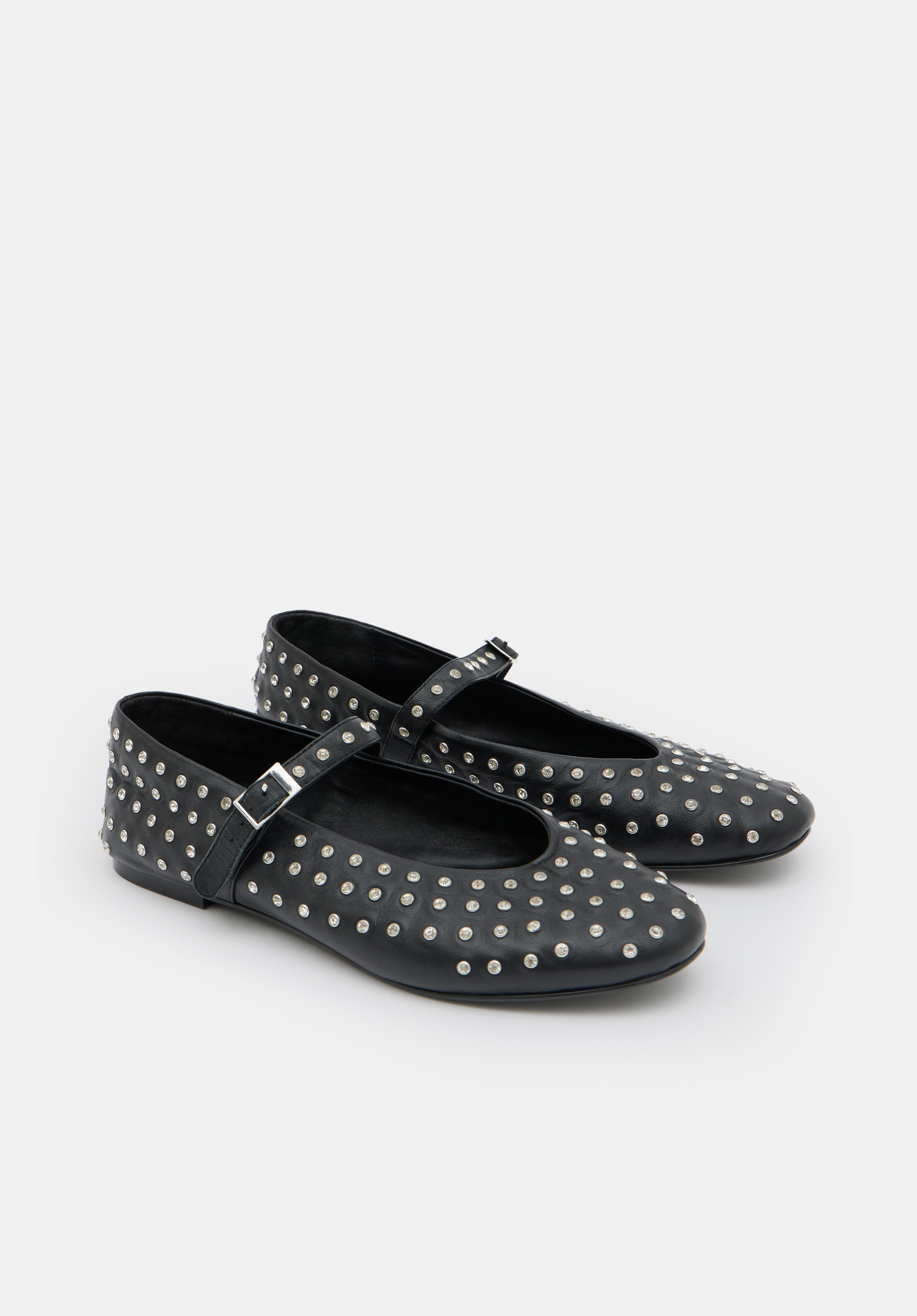 Diamante Studded Leather Mary Jane Flats | Hush UK