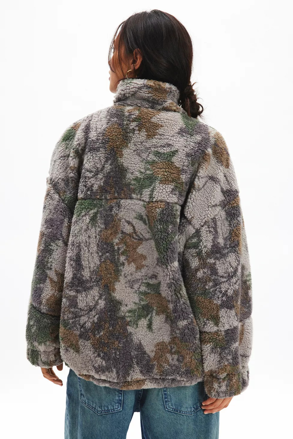 BDG Mae Printed Piled Fleece Zip-Up Jacket | Urban Outfitters (US and RoW)