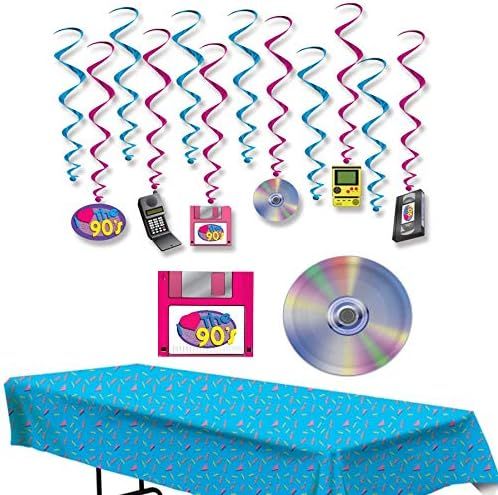 Beistle Off-the-Hook 90s Party Decorations Kit 1.0 with Tablecover, Whirls, and CD Plates and Flo... | Amazon (US)