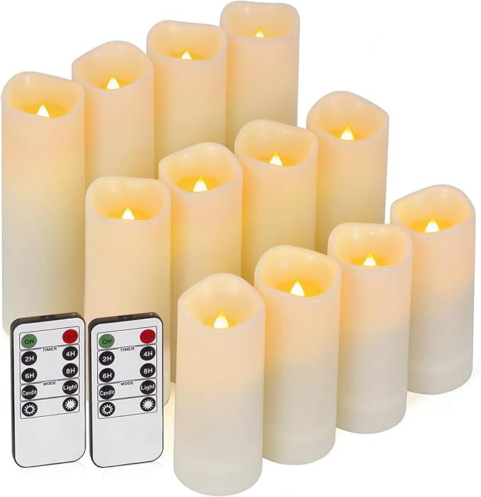 Enido 12 Pc Flameless LED Candles with Remote & Timer, Outdoor Waterproof, Flickering Electric Wa... | Amazon (US)