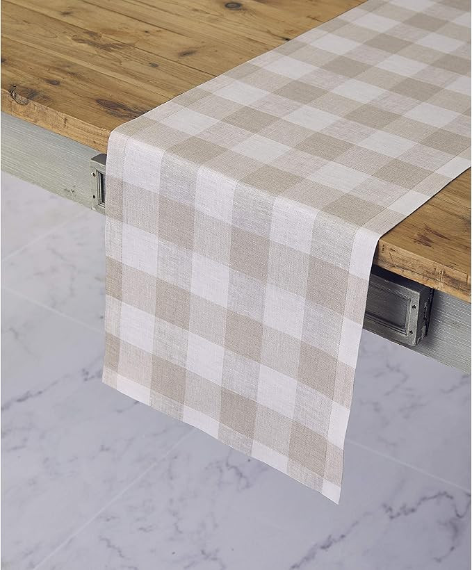Solino Home 100% Pure Linen Buffalo Check Table Runner – 14 x 108 Inch Natural & White Checks T... | Amazon (US)