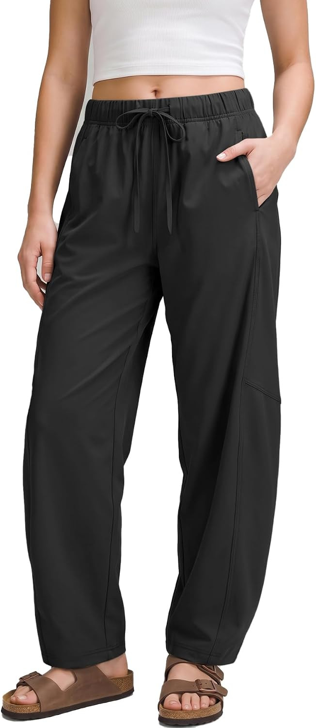 Womens Nylon Barrel Pants High Waisted Travel Pants Lounge Slacks | Amazon (US)