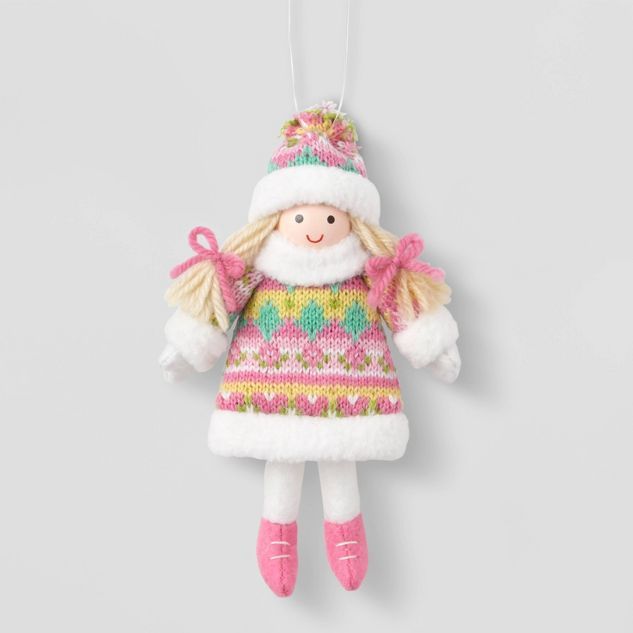 Knit Child with Fair Isle Sweater &#38; Stocking Hat Christmas Tree Ornament Pink - Wondershop&#8... | Target