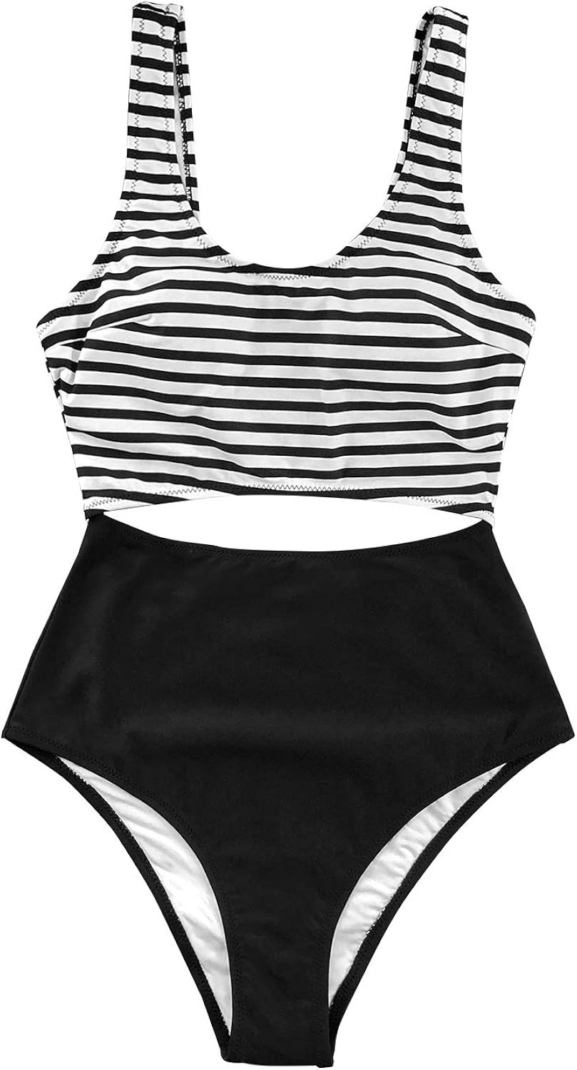 CUPSHE Women’s One Piece Swimsuit Stripe Cutout Bathing Suit | Amazon (US)
