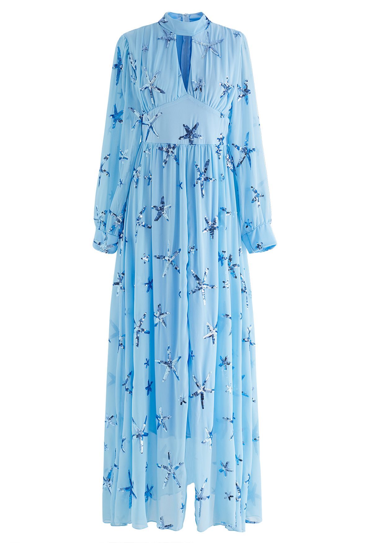 Stars Sequin-Embellished Front Slip Maxi Dress in Blue | Chicwish