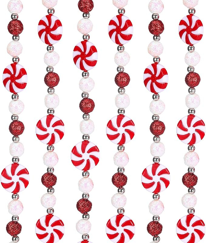 Crowye 40 ft Christmas Tree Garland Plastic Candy Bead Peppermint Ball Candy Cane Christmas Decor... | Amazon (US)