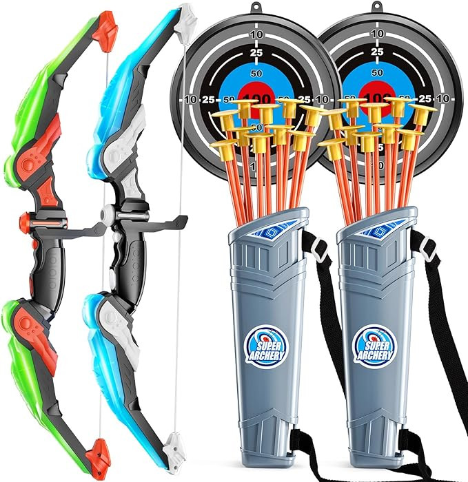 TEMI 2 Pack Set Kids Archery Bow Arrow Toy Outdoor Hunting Play with 20 Suction Cup Arrows Target... | Amazon (US)