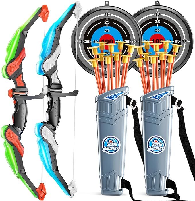 TEMI 2 Pack Set Kids Archery Bow Arrow Toy Set Outdoor Hunting Play with 2 Bow 20 Suction Cup Arr... | Amazon (US)