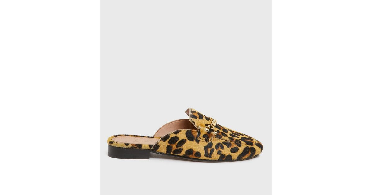 Tan Leopard Pattern Pony Hair Chain Backless Loafers
						
						Add to Saved Items
						Remove... | New Look (UK)