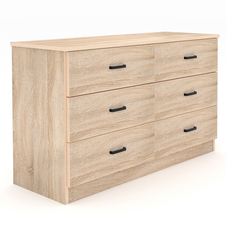 Frmobepts Wood Dresser for Bedroom, 6 Drawer Dresser, 15.8" D x 47.2" W x 27.7" H, Light Oak | Walmart (US)