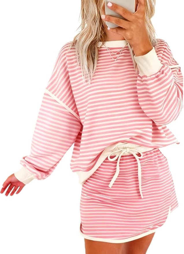 Ecosunny 2 Piece Sets for Women Casual Tracksuit Sweatshirt Waist Skirted Skorts Matching Set Lou... | Amazon (US)