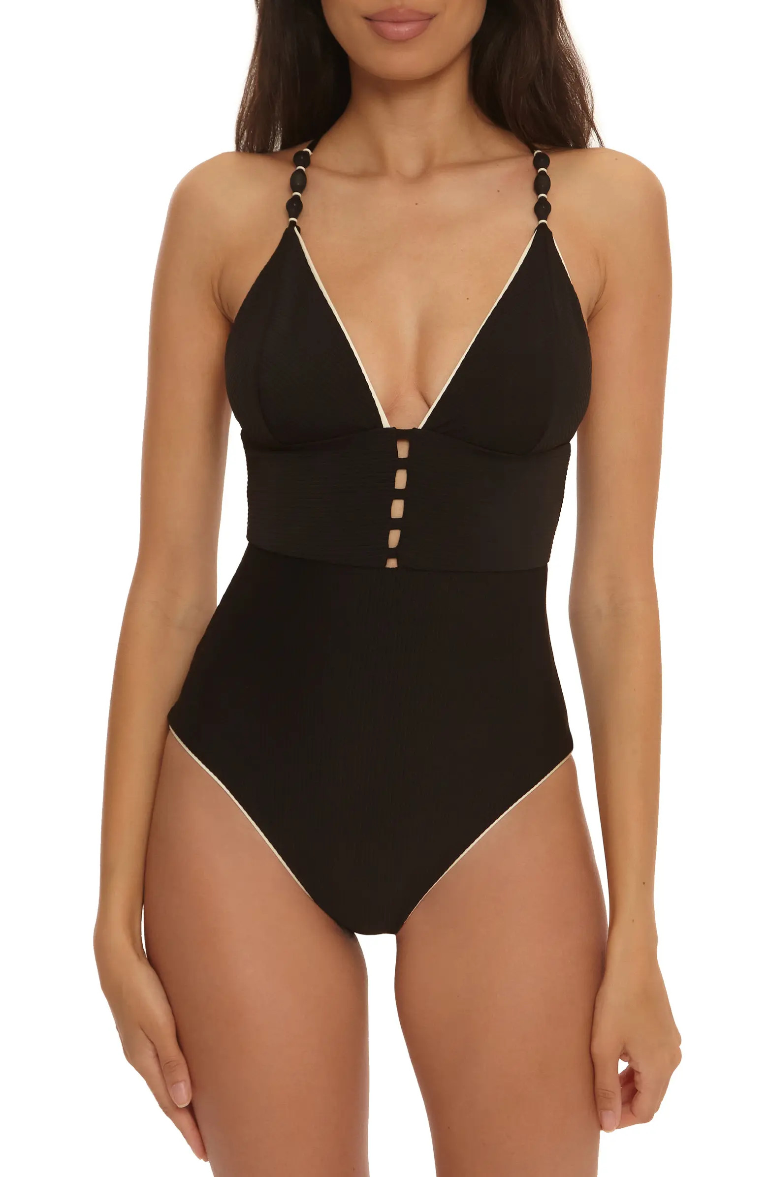 Trina Turk Corinth Contrast Binding Rib One-Piece Swimsuit | Nordstrom | Nordstrom