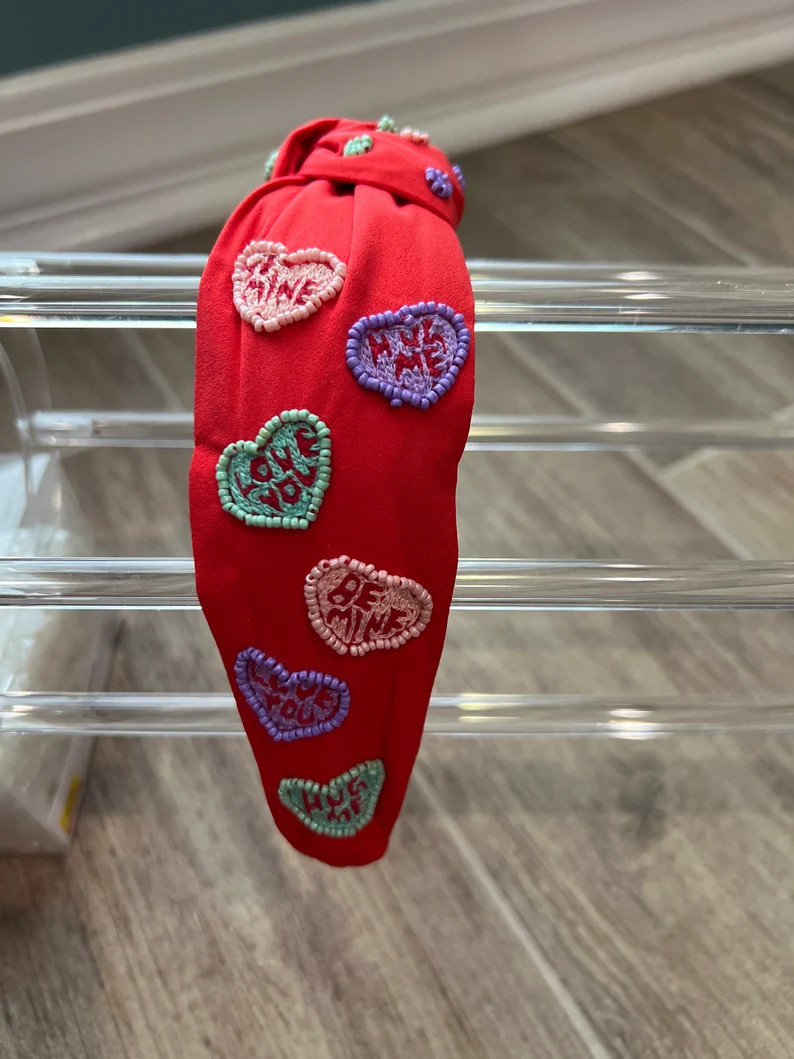 Valentine Conversation Hearts Beaded Headband - Etsy | Etsy (US)
