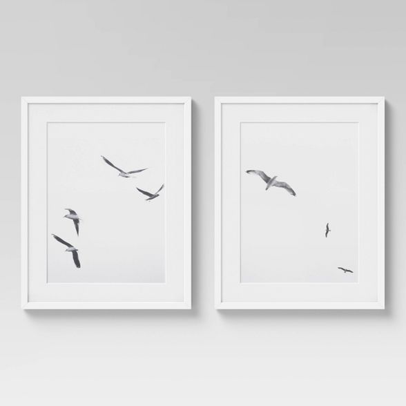 (Set of 2) 16" x 20" Seagulls Framed Under Glass Wall Art White - Threshold™ | Target
