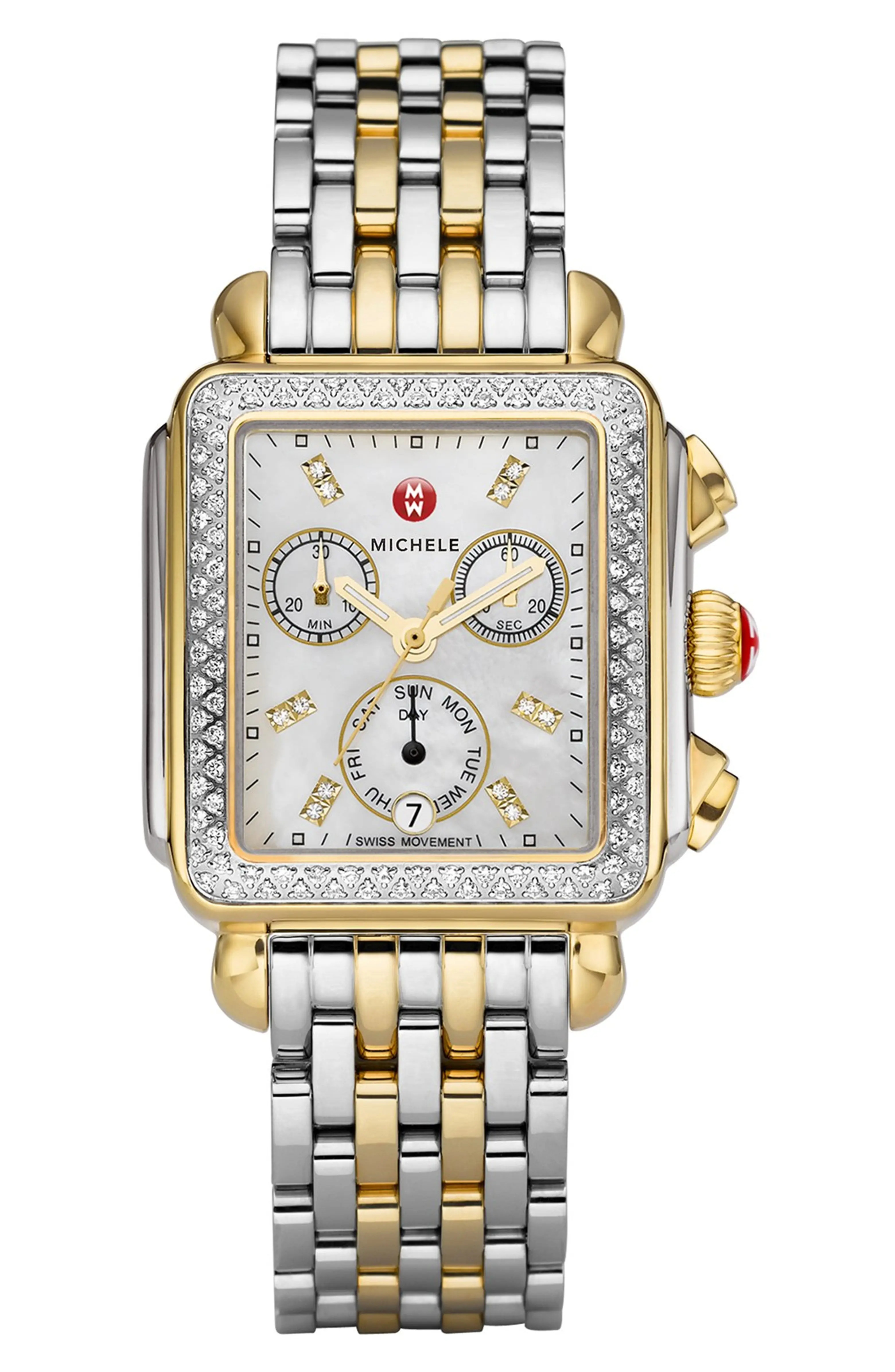 Deco Diamond Diamond Dial Two-Tone Watch Case, 33mm x 35mm | Nordstrom