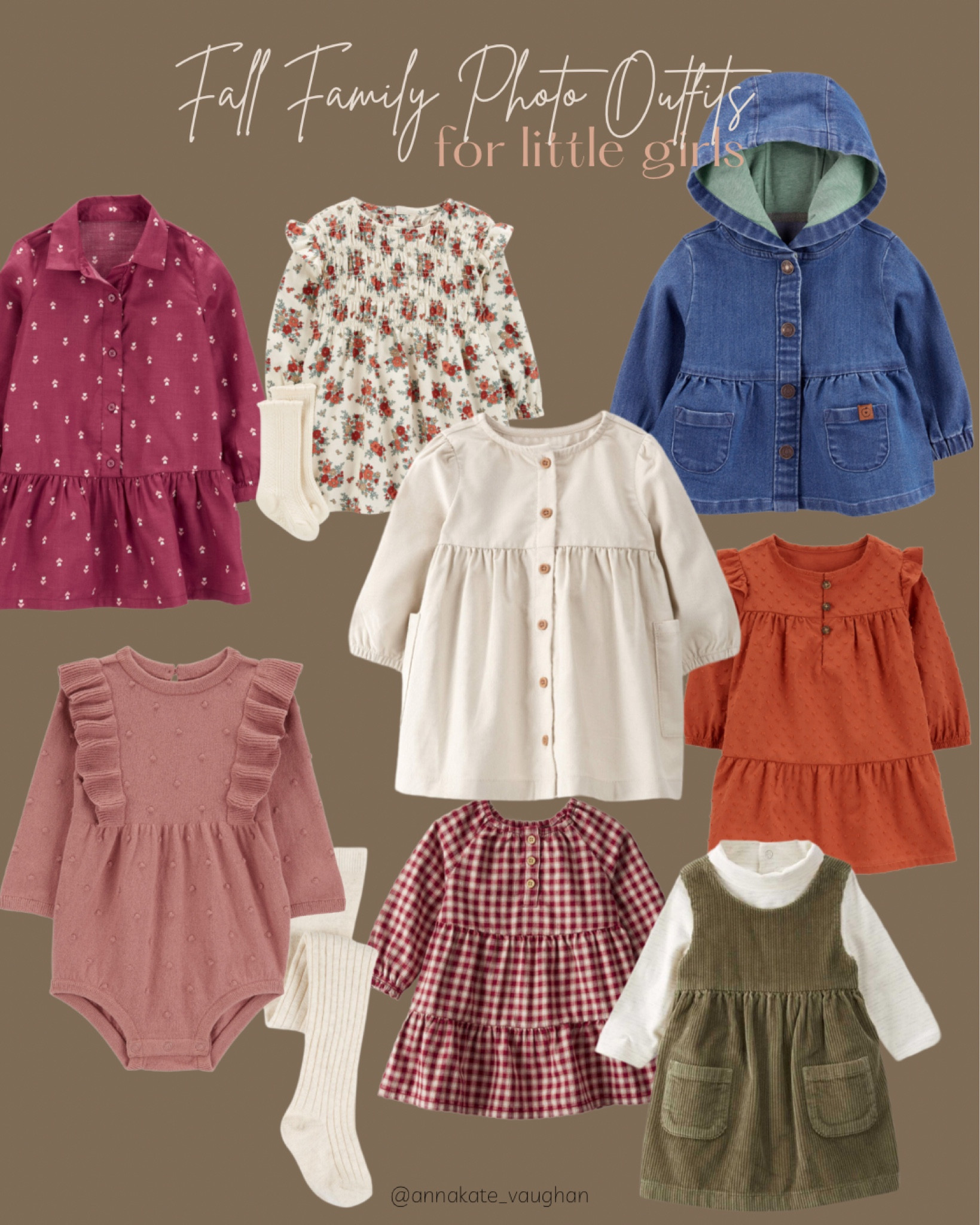 Sweet little girl outfits for upcoming fall family photos! Paired well either the rest of the family I would say any of these sweet dresses could be neutral! Who’s ready for fall? 🙋🏼‍♀️ #falloutfits #fallfamilyphotos #fall #babygirl 

#LTKFindsUnder50 #LTKBaby #LTKFamily