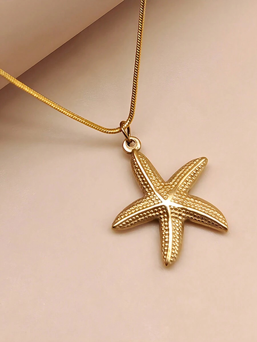 1pc Stainless Steel Ocean-Themed Sea Star Pendant Necklace For Summer | SHEIN