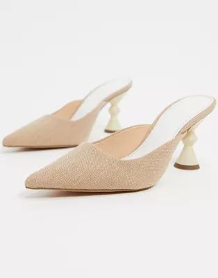 ASOS DESIGN Soda mid heeled mules in natural | ASOS (Global)