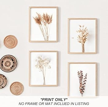 heilkee Boho Wall Art Pampas Grass Decor Fall Farmhouse Decorations Botanical Prints Beige Room A... | Amazon (US)