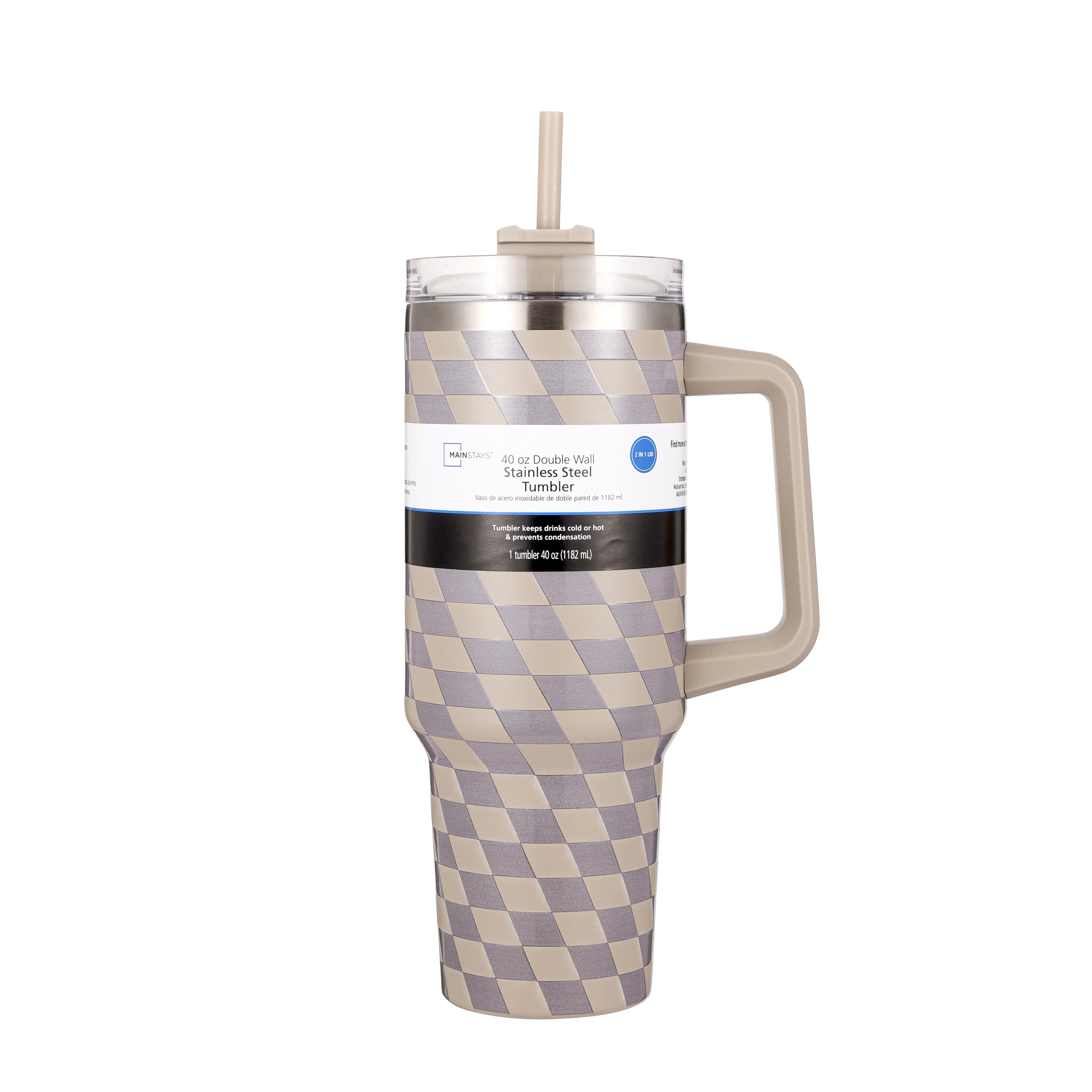 Mainstays 40oz Tan Diamond Pattern Double-Wall Stainless Steel Insulated Tumbler | Walmart (US)