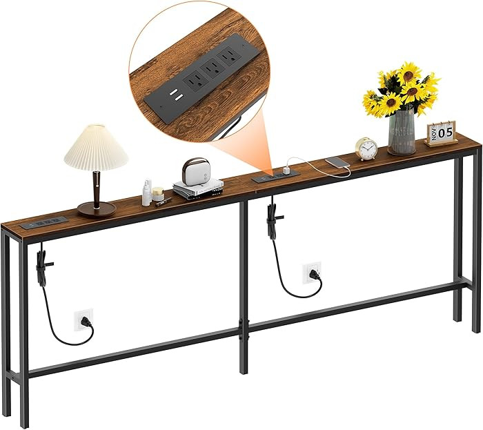 Narrow Sofa Table with 2 Power Outlets, 79” Thin Console Tables Narrow Long, Behind Couch Table... | Amazon (US)