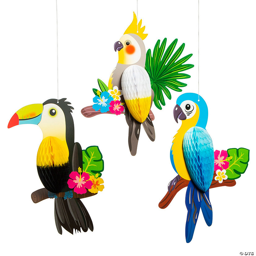12" Honeycomb Tropical Birds Ceiling Decorations - 3 Pc. | Oriental Trading Company