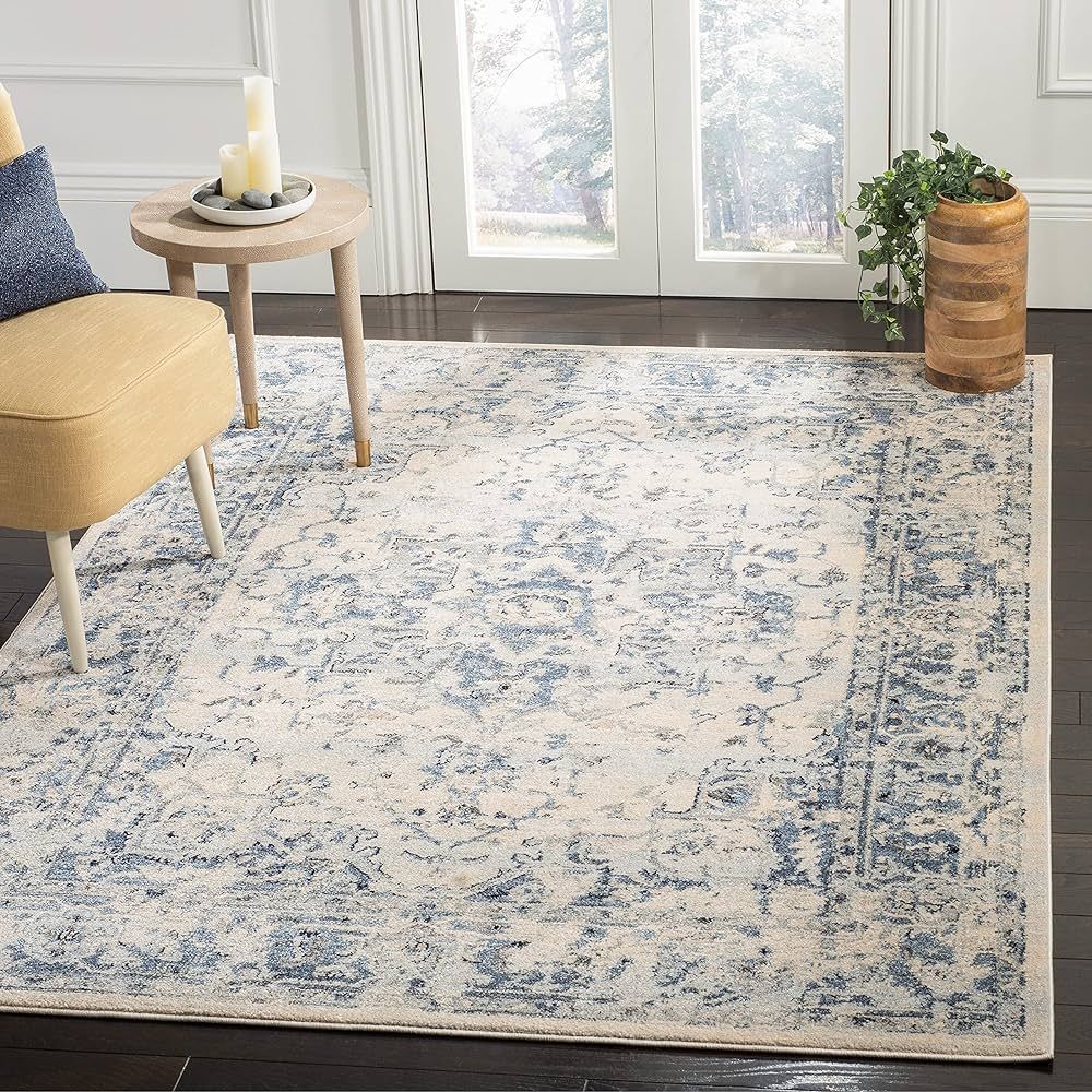 SAFAVIEH Charleston Collection Area Rug - 8' x 10', Ivory & Navy, Oriental Distressed Design, Non... | Amazon (US)