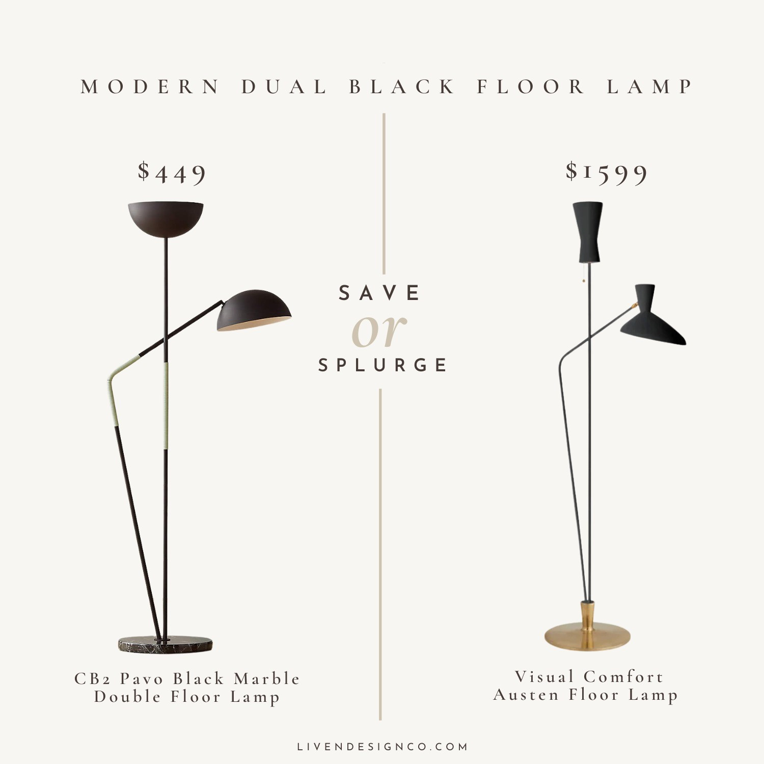 Modern dual black floor lamp. Double floor lamp. Visual Comfort Austen floor lamp. Cb2 Pavo black marble floor lamp. Living room. Bedroom. Mid-century floor lamp. Black and brass floor lamp. Dupe. Look for less. Affordable lamp. Copycat. 

#LTKSeasonal #LTKHome #LTKSaleAlert