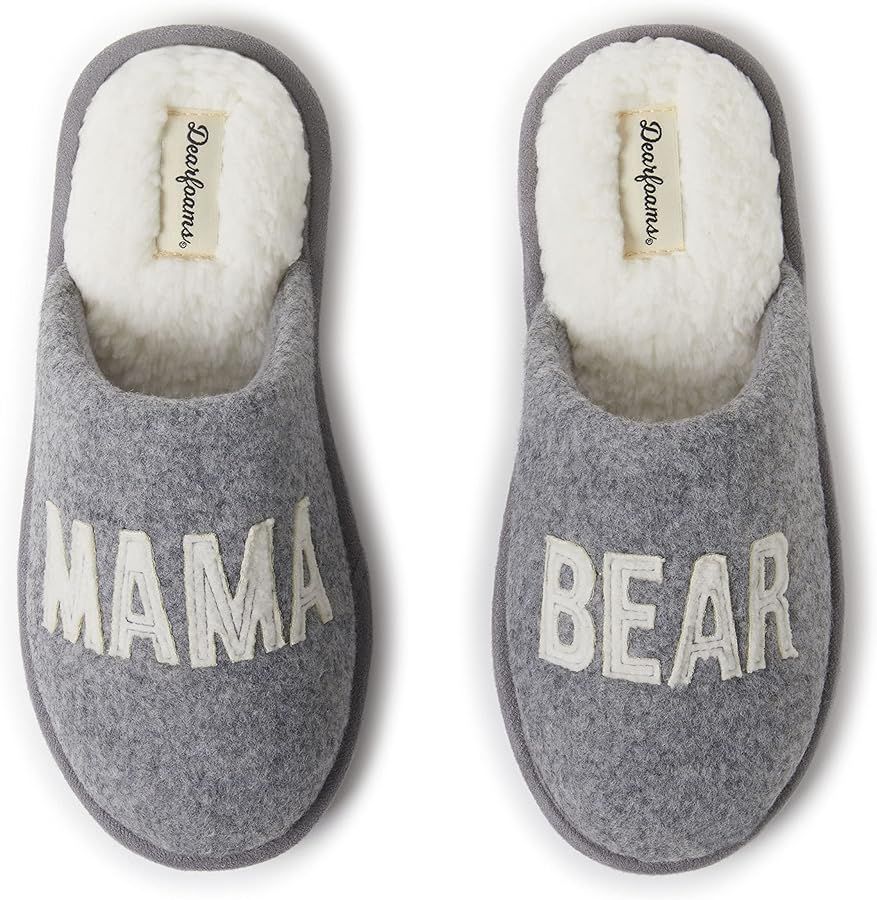 Amazon.com | Dearfoams Women's Gifts for Mom Cute Cozy Mothers Day Mama Bear Slipper, Buffalo Pla... | Amazon (US)