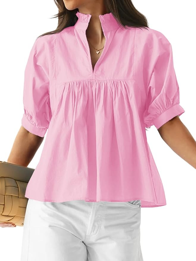 Cicy Bell Womens Puff Sleeve V Neck Blouse Babydoll Peplum Tops Dressy Casual Pleated Loose Fit S... | Amazon (US)