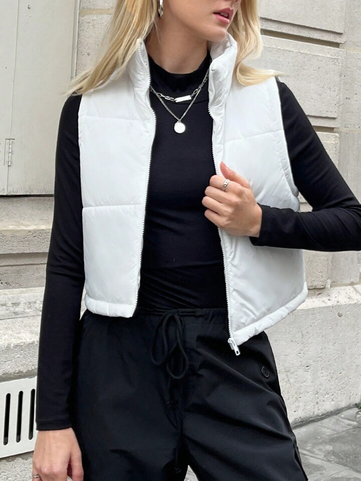 SHEIN EZwear Zip Up Crop Puffer Vest Coat | SHEIN