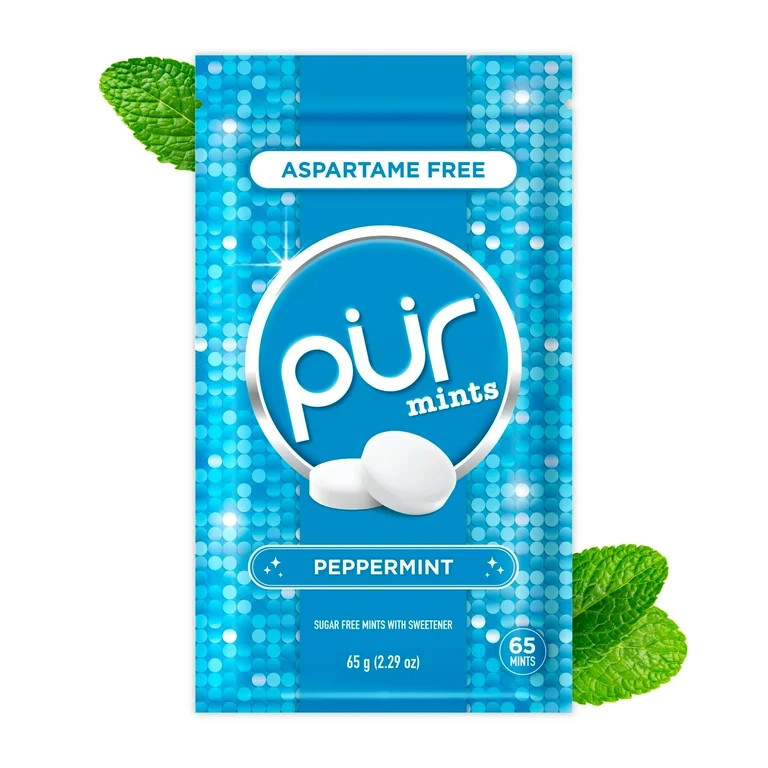 PUR Mints, Aspartame Free, Sugar Free & Made with Xylitol, Natural Peppermint Flavored Mints, 65 ... | Walmart (US)