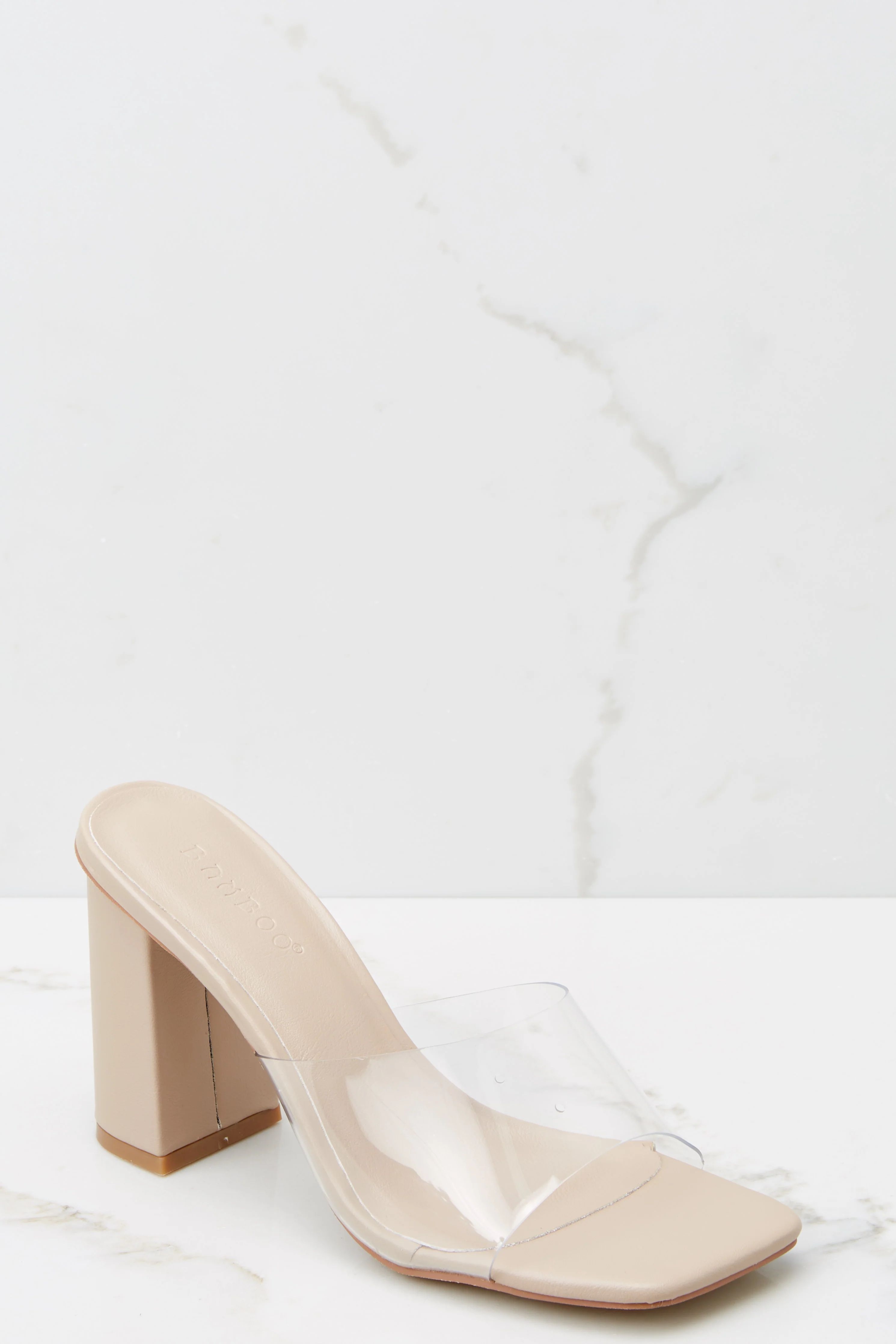 Be Seeing You Clear And Nude High Heel Sandals | Red Dress 