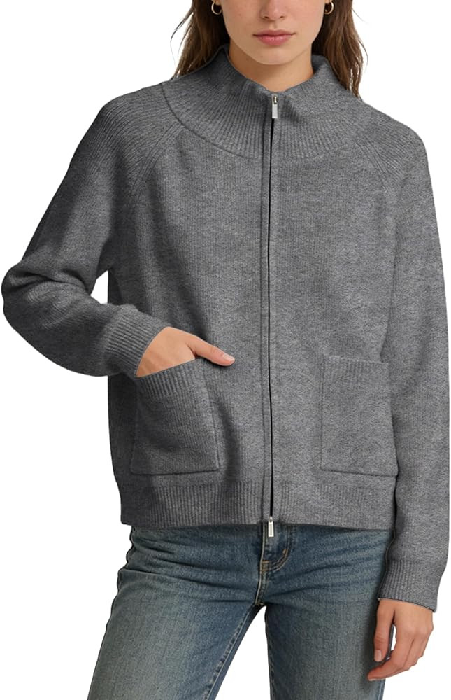 Womens Ribbed Zipper Cardigan Sweater Casual High Neck Long Sleeve Knit Jackets Tops Outwear Coat... | Amazon (US)