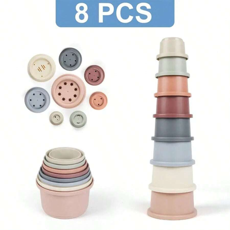 Baby Stacking Cups Bath Toy For Toddlers 1-3, 8PCS Stackable Nesting Cups Water Pool Tub Toy For ... | SHEIN