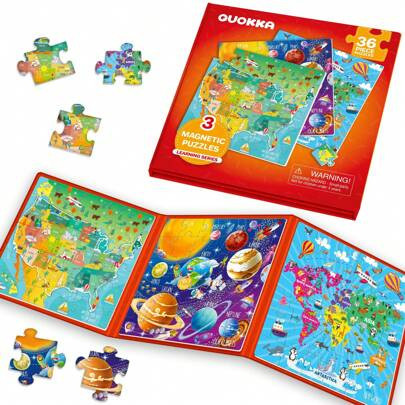Magnetic Book 3x36 Pcs Puzzles For Kids | Maps USA, World & Space | SHEIN