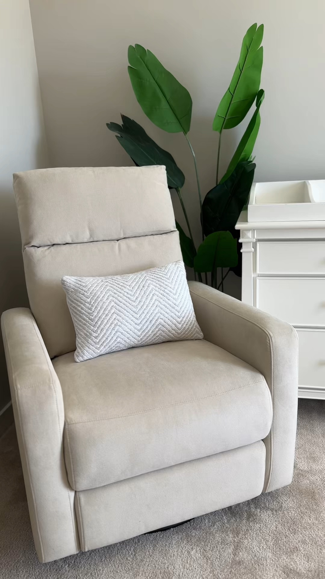 He caught my first impression on video 🥹 The search for the perfect nursery recliner ends at the @nurture_and Glider Plus. Not an ad, just a real mom-to-be. 
Here’s why it’s worth the $$$:
- As a c-section Mom, I wanted a glider with a power recline, so I could easily get in and out
- This is the only chair I found with adjustable headrest + power lumbar support, which were essential as I could potentially use it as a bed while I’m healing in the newborn trenches
- I also wanted something safe for my child and it has non-toxic, stain-resistant fabric
- Finally, I knew I needed to be able to use my phone or potentially work from this chair and it has a built in USB to make that possible! 
.
So is it worth the investment? YES! 🙌 
. 

Product demo reels, reels about parenting, home decor videos 
#baby #babyontheway #mom #momblogger #pregnancy #pregnancyjourney #nursery #nurserydecor #nurserydesign #nurseryinspo #nurseryroom #nurseryideas #nurseryinspiration #nurserygoals #nurseryfurniture #nurserychair #glider #nurseryglider #nurture& #nurture_and #recliner #chairs #furniture #minimalist #boymom #parenthood #firstimpression #firstimpressions #csection #csectionrecovery

#LTKFamily #LTKHome #LTKBaby
