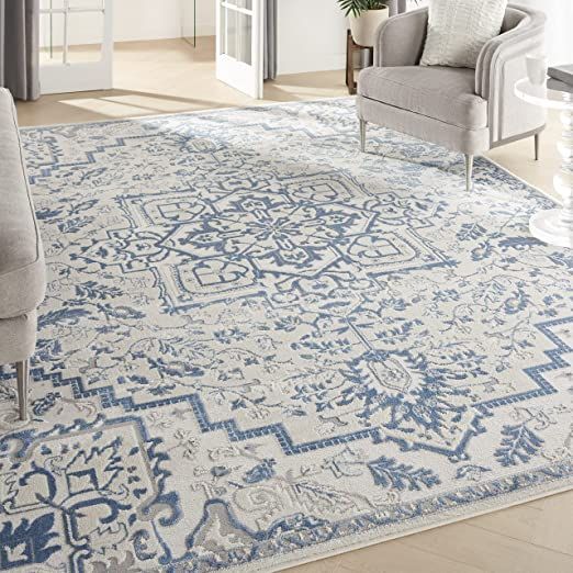 Nourison Elation Floral Ivory Blue 7'10" x 9'10" Area Rug, Easy Cleaning, Non Shedding, Bed Room,... | Amazon (US)