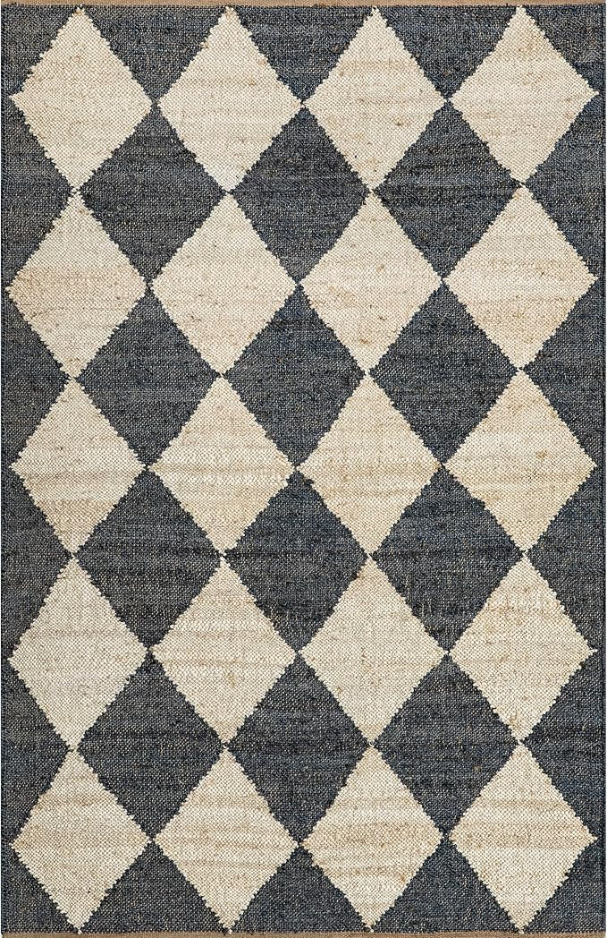 Rugs USA x Arvin Olano Louie Diamond Checkerboard Jute Area Rug, 9' x 12', Charcoal | Amazon (US)